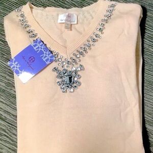 NWT Rhinestone embellished Cashmere blend sweater